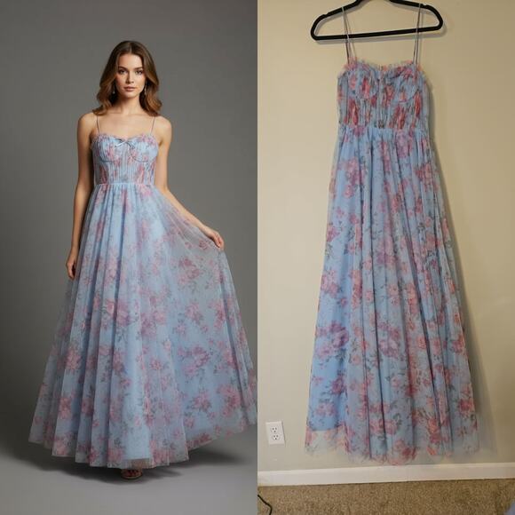 City Studio Dresses & Skirts - City Studios Floral-Print Bustier Gown in Sky Rose